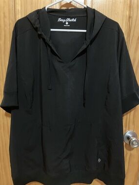 Woman’s Black Short-Sleeve Hooded Scrub Top